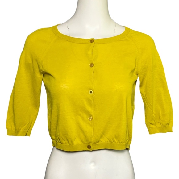 S Max Mara Cropped Cotton Cardigan Sweater Mustard Yellow Half Sleeve Size M - Picture 1 of 11